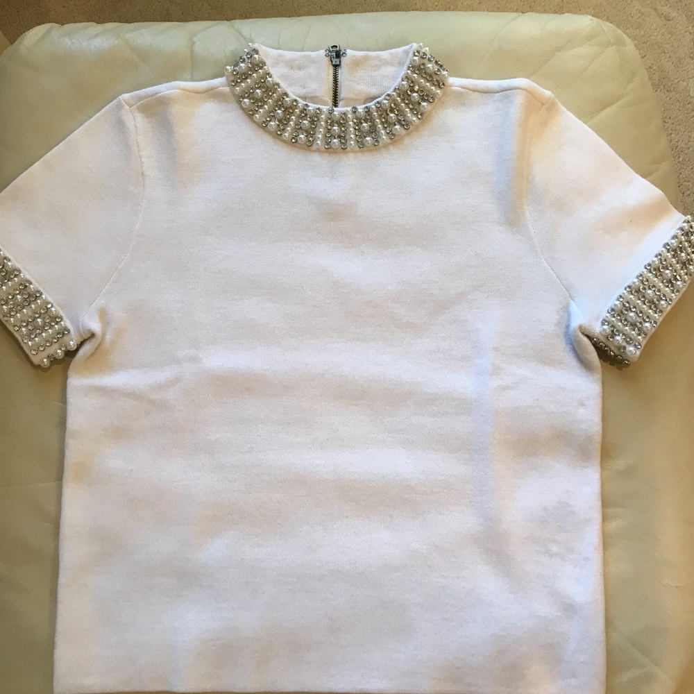 Alice + Olivia embellished crop sweater white L